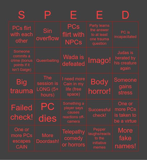 CAIN: Derby Dogs - Mission 5.2 Bingo Card