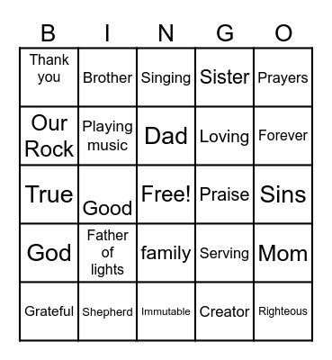 Thanksgiving Bingo Card