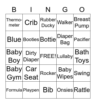 Baby Shower Bingo Card