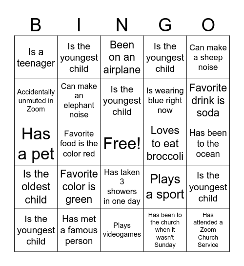 Youth Group Bingo! Bingo Card
