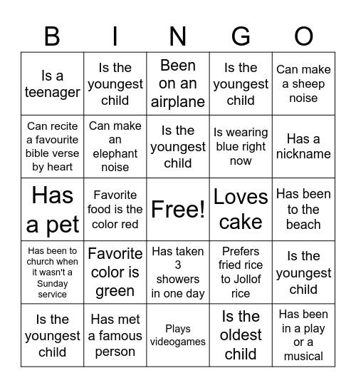 Youth Group Bingo! Bingo Card