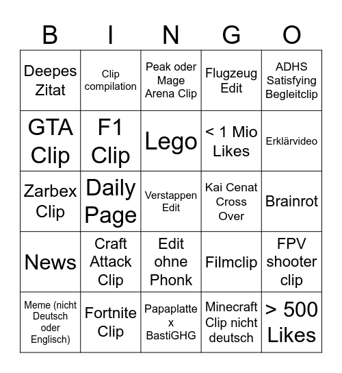 Insta Bingo Card