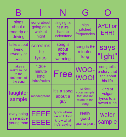 avey tare bingo Card