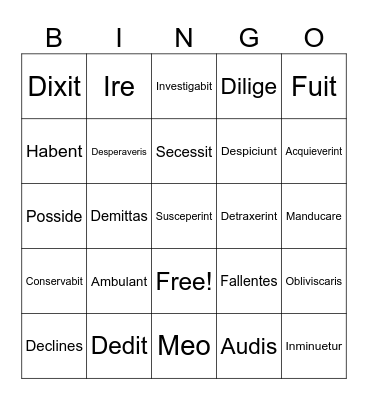 Verbs Bingo Card