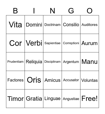 Nouns Bingo Card