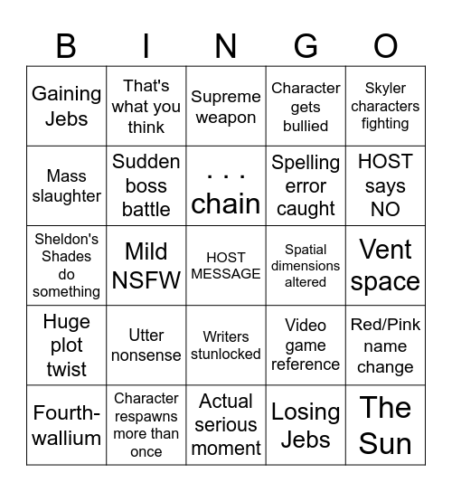 Abridged Bingo Card