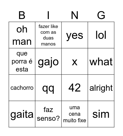 jbb Bingo Card