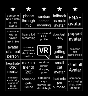 Pixel_Dust's VRChat Bingo 3.0 Bingo Card
