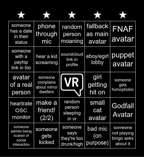 Pixel_Dust's VRChat Bingo 3.0 Bingo Card