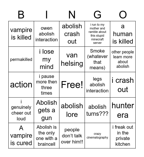 Abolish ep 7 Bingo Card