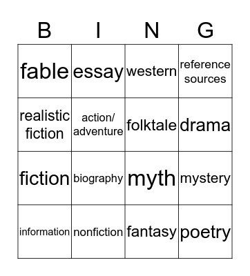 Genre Bingo Card