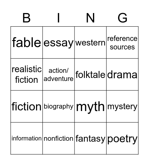 Genre Bingo Card