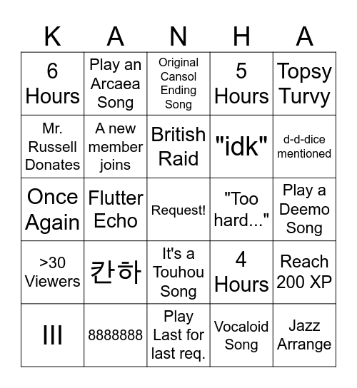 Cansol's Piano Playing Bingo Card