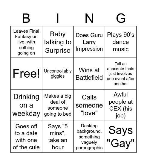Snoodles Bingo Card