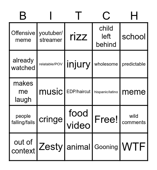 Instagram reel bingo Card