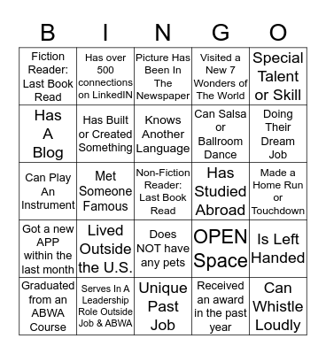 OPEN Conversation Bingo Card