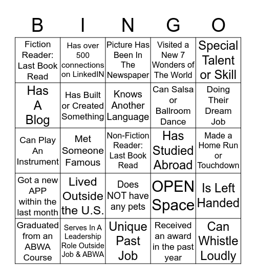 OPEN Conversation Bingo Card