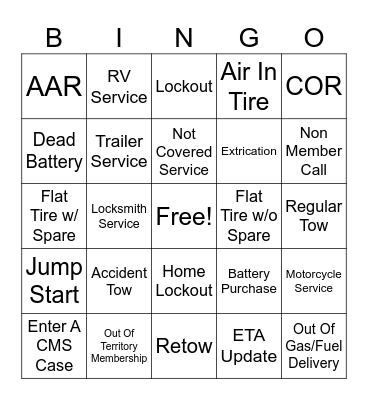 Roadside Bingo Card