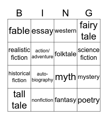 Genre Bingo Card