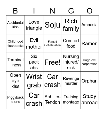 Kayla's Kdrama Bingo Card