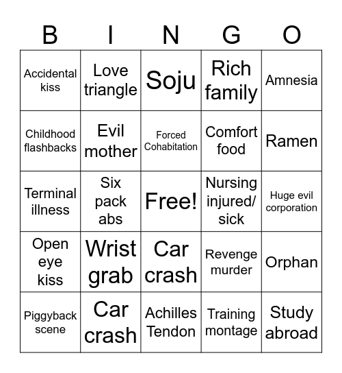 Kayla's Kdrama Bingo Card