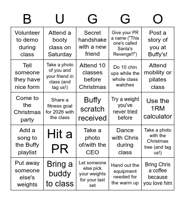 Bubby's Holiday Buggo Bingo Card