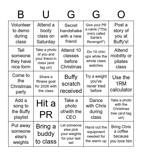 Bubby's Holiday Buggo Bingo Card