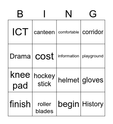 Vocabulary Bingo Card