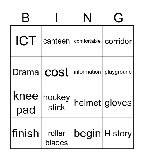 Vocabulary Bingo Card