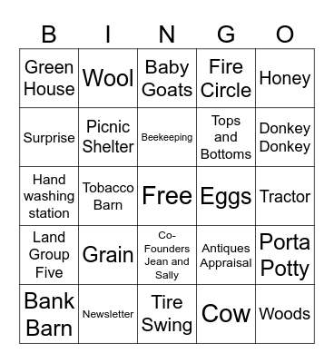 Learning Tree Farm  Bingo Card
