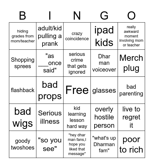 Dharr man bingo Card