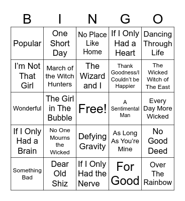 Wicked Bingo Card