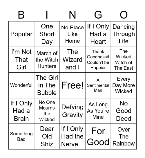 Wicked Bingo Card