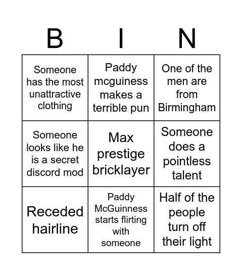 Take me out Bingo Card
