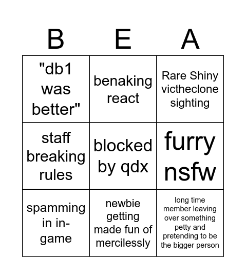 Droneboi Discord Bingo Ultimate Edition Bingo Card