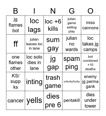 loc league bingo Card