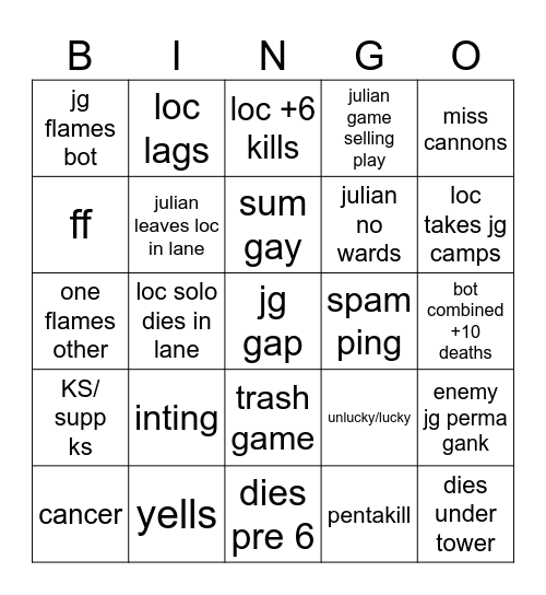 loc league bingo Card