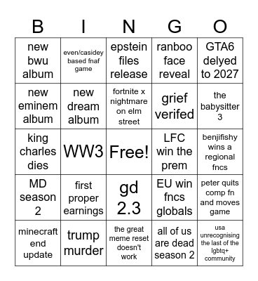 2026 bingo card Bingo Card
