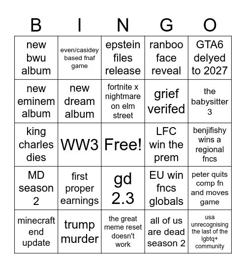 2026 bingo card Bingo Card