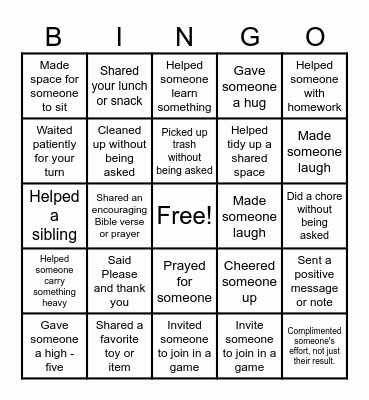 Kindness Bingo Card