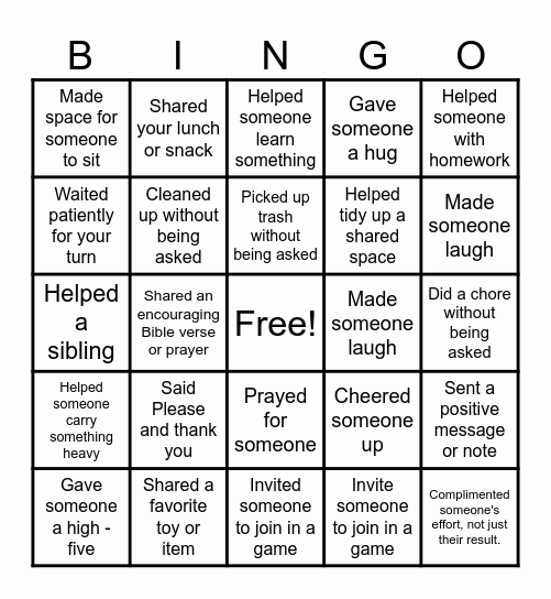 Kindness Bingo Card