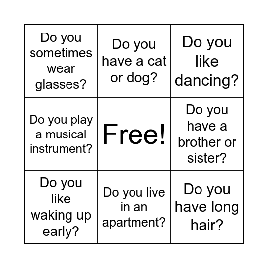 Getting To Know You Bingo Card