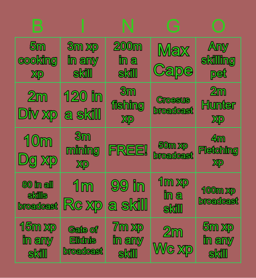 BoE Dxpw Skilling Bingo Card