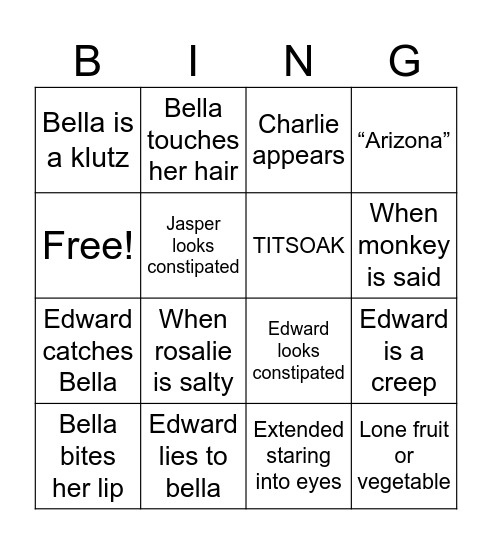 TWILIGHT!!!! Bingo Card