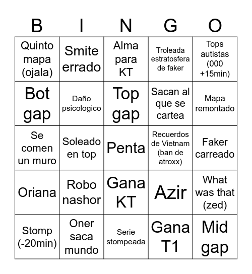 Worlds 2025 Bingo Card