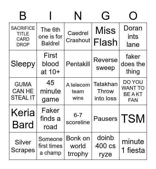 World's Finals Bingo Card