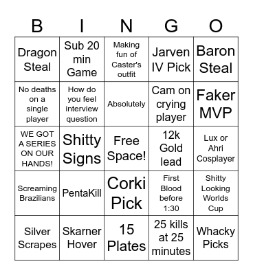 League of Legends Worlds Bingo Card