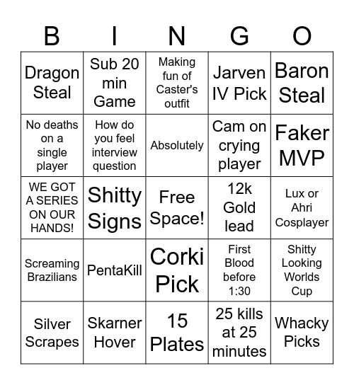 League of Legends Worlds Bingo Card