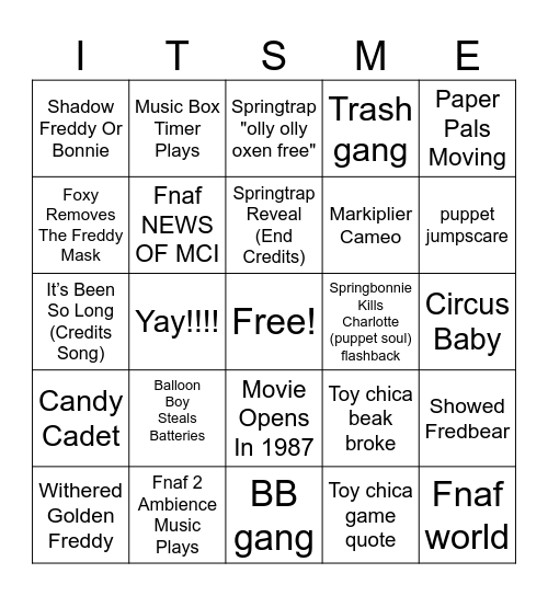 FNAF MOVIE 2 Bingo Card