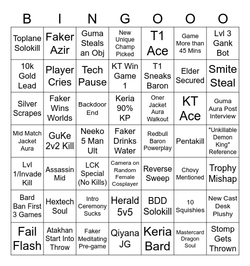 T1 Vs KT FINALS BINGO Card